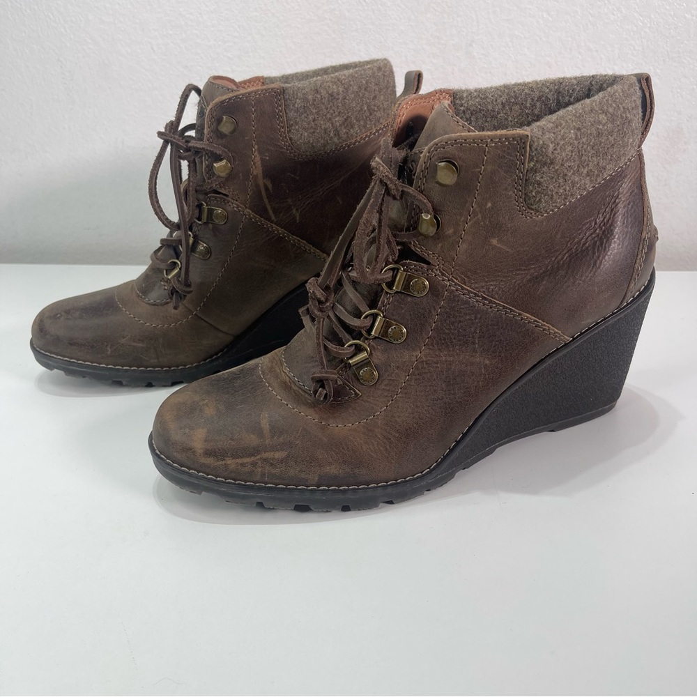 Sperry Celeste Leather Lace Wedge Ankle Boots Lined Wmn 10M Brown Gorpcore Boho